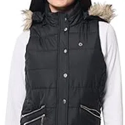 beatnik Polyester Solid Hooded Black Women Sleeveless Jackets&Coats-picture-54