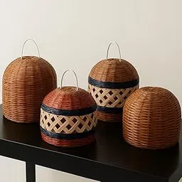 Handmade Wicker Bamboo Hanging Lamp Shade for Ceiling | Boho Pendant Light | Eco-Friendly Decorative Light Cover for Living Room, Cafe, Balcony, Restaurant (Natural & Multicolor Options)-picture-35