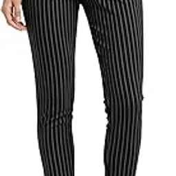 Women's Professional Pinstripe Pants, Black with White Stripes, Formal Slim Fit Trousers with Pockets image 1