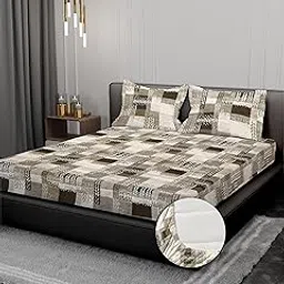 Mayas Collection All Around Elastic Fitted 108"X108" Super King,California King Size Microfiber Bed Sheet 310TC (Fits Upto 84"X 74" X 10" inch Mattress) Multicolour (Dark Grey)-image-94