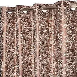 Soulful Creations Home & Living Room Eyelet Window Plain and Floral Curtain Pack of 3 pcs. (Brown, 7 feet)-picture-22