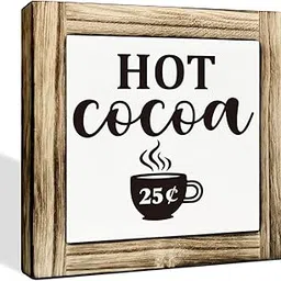 Hot Cocoa Sign, Coffee Decor, Box Sign Wood Desk Sign Decor, Farmhouse Wood Sign, Coffee Cup Decor, Home Kitchen Decor, Coffee Bar Decor Set, Coffee Station Decor for Table Shelf, Cafe Decor-image-48