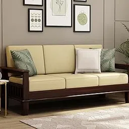 RSFURNITURE Wooden 3 Seater Sofa for Living Room | Three Seater Cushion Sofa with Side Books & Newspaper Holder for Home & Office | Sheesham Wood, Dark Walnut Brown-picture-19