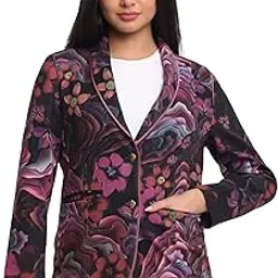 shaye Purple Shawl Collar Floral Print Long Sleeves Casual Blazer for Women-picture-14