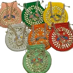 Pack of 3 Designer Potli Bags for Women | Embroidered Bridal Potli with Pearl Handle | Ethnic Handbag for Wedding, Party & Gift Purpose-image-5