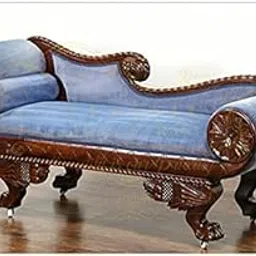 CLASSIC WOOD & CRAFT Luxury Hand-Carved Wooden Chaise Lounge | Solid Teak Wood Divan Blue Velvet Upholstery & Lion Paw Legs | Royal Maharaja Style Day Bed for Living Room & Bedroom Furniture-image-72