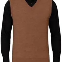 Wool Sleeveless Sweater Vest for Men | V-Neck Pullover for Office Sweater_018_Brown_XL-image-1