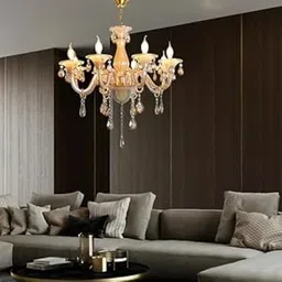 Decor chronicle Modern Crystal Chandelier for Living Room, Golden 6-Light Ceiling Hanging Lamp with Elegant Glass Shade & Pendant Crystals, Decorative Lighting for Home & Dining Room-image-68