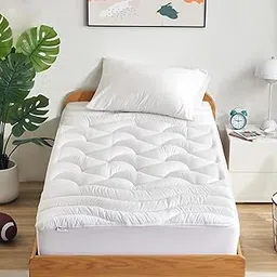 SLEEP ZONE Premium Mattress Pad Cover Cooling Overfilled Fluffy Soft Topper Zone Design Upto 21 inch Deep Pocket with Athletic Grade Elastic Skirt, White, Twin-picture-55