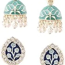 zaveri pearls Combo of 2 Blue & Mint Green Meenakari Jhumki Earrings For Women-ZPFK18339-picture-54