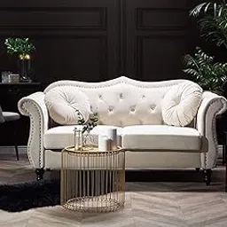 ANTIQUE WOOD ART Velvet Couch for Modern & Fahionalable Chesterfield Sofa 3 Seater Couches Sleeper Sofa for Living Room, Dining Room, Bedroom, Office, and Hallway. (Beige-2)-image-92