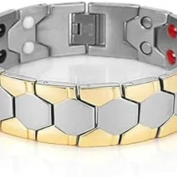 zorzel Charismatic Classic Magnetic Bracelet for Men 316L pure Stainless Steel Double Row 4 Elements Magnet Energy Bracelets, Ultra Strength 3500 Gauss Magnets Jewellery Gifts (Silver & Gold)-picture-33