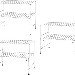 Kuber Industries Pack of 3 Stainless Steel 2 Pcs Kitchen Storage Rack - Oil, Masala & Spice Stand Tray - Kitchen Counter Top Shelf Organizer - Silver-image-34