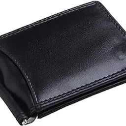 megrek Slim Leather Card Holder Wallet, 6 Card Slots, Money Clip, Black, Minimalist Design for Adults (Black) image 1