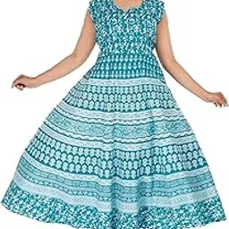 Siya Enterprises Women's 100% Cotton Jaipuri Print Long Midi Maxi Dress-picture-55