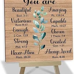 Sarvada Decor You Are Beautiful Wooden Sign, Inspirational Religious Gifts Christian Gifts for Daughter Sister Friends, Bible Verse Wood Desk Sign Decor for Home Office Living Bedroom-image-11