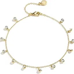 zarkan 925 Hallmark Silver Gold Plated Round Drop Ad Pair Anklet-picture-48