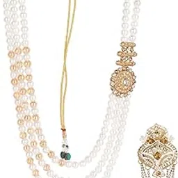 jiyanshi fashion Dulha groom sherwani Necklace/Moti Mala for Men for wedding | Groom Mala and Brooch Set…-picture-14