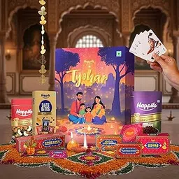 Happilo Tyohar Diwali Gift Box with 10 Inclusions | Scented Candles | Plantable Pataka | Playing Card | Kalash &Mouli | Panchmeva | Diyas | Greeting Card | Toran | Dry Fruits | Gift Hamper | Corporate Gifting-image-46