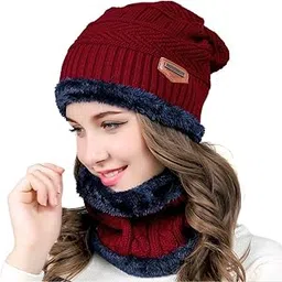 Mens Womens Winter Beanie Hats Scarf Set Warm Knit Hat Thick Fleece Lined Slouchy Cap Neck Warmer for Men Women-image-0