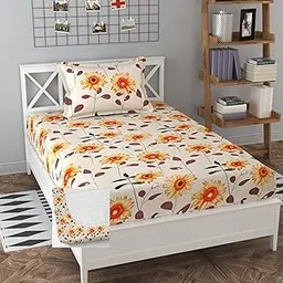 Soniasaa 320 TC Cotton Feel All Around Elastic Fitted Bedsheet, Elastic Fitted Bedsheet Single Size Bedsheet for Single Bed with 1 Pillow Cover, Size - 72 x 36 x 8 Inche Color-picture-34