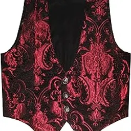 victorian vagabond Steampunk Brocade Gothic Men's Vest Red Black-picture-19