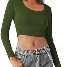 the blazze Women's Cotton Stylish Western Basic Solid Wear Scoop Neck with Full | Long Sleeve Crop Top for Women L367-picture-19