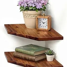 Duadecor Corner Shelf Wall Mount, Set of 2 Solid Acacia Wood 12 x 16.5 inches Floating Corner Shelves, Smooth - Durable - Attractive Corner Shelves for Bedroom Living Room Bathroom Kitchen-picture-46
