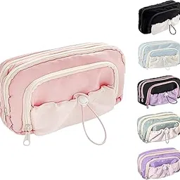 Yindella Pencil Pouch for Girls Large Capacity 5-Layer Woven Fabric Storage Pencil Case with Mesh Compartments and Adjustable Drawstring Pocket Stationery Items for School (Pink)-picture-22