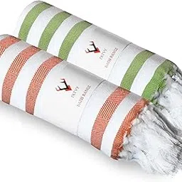 PATVY Bath Towels| Light Weight Turkish Style Stripe Bath Towels For Men Large Size Cotton|70 X 150Cm Quick Absorption &Faster Drying Bath Towel For Women| 140 Tc Cotton (Pack Of 2,Green & Orange)-picture-10