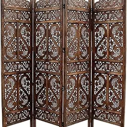 THEHEARTWILL 4 Panel Wooden Room Partition for Apartments & Office Divider for Living Room Decorative Screen Partition (Floor Standing, Finish Color - Brown)-picture-23