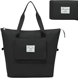 vemilio quality meets affordability VEMILIO Foldable Travel Duffle Bag for Women – 40L Waterproof Nylon Weekender Bag with Shoe Compartment | Lightweight Expandable Air Travel Carry-On Luggage Bag for Overnight, Gym & Trips (Black)-picture-20