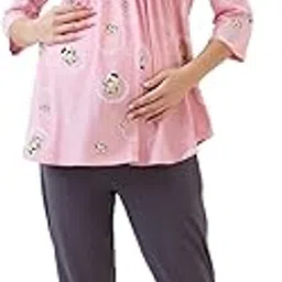 av2 Women's Cotton Printed Maternity & Feeding Night Suit Set of Top & Relaxed Pyjama Nursing Night Dress-2126-picture-11