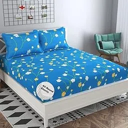 NEW TOWN Gold Fitted (Elastic) Bedsheet with 2 Pillow Covers A254, 220 TC-picture-19