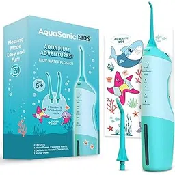 AquaSonic Water Floss for Children Aged 6+ Standard Nozzle, Orthodontic Nozzle and Waterproof Stickers, 4 Floss Modes, Aquarium Adventure Theme-picture-13