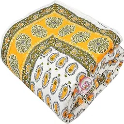AUROSTYLE 400 GSM Light Weight Rajasthani Traditional Jaipuri Hand Block Print Summer and Winter Cotton Double Bed Quilt Razai [Double Bed 90 x 105 Inch] (Design 6)-picture-10