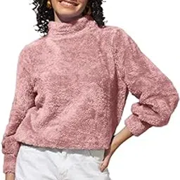the dry state Women’s Faux Fur Pullover with High Neck – Peach Whip | Size M-picture-32