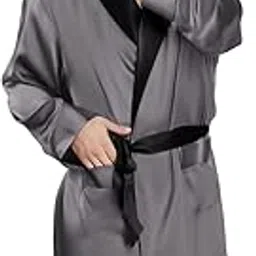 Bella Babe by SK Men Full Sleeve Robe satin robe for men (XL, Grey)-picture-13