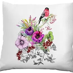 Sparrow and Flower Theme Printed Cushion Cover (12x12 Inches)-picture-35