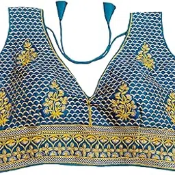 pujia mills Women'S V Neck Embroidery Readymade Saree Blouse For Lehenga Choli Material: Silk Sleeve_Type: Sleeveless-picture-29