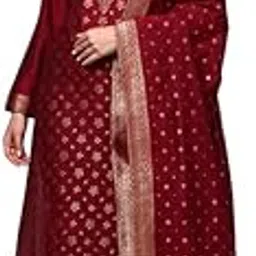 vaamsi Women's Chanderi Ethnic Motifs Woven Design Straight Kurta Pant With Dupatta With Cotton Inner-picture-56