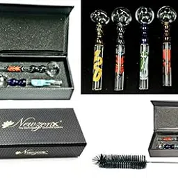 Newzenx® Oil Meth Crystal Pipe 5 Inch Thick Glass Double Color Bowl Value Pack (12mm/5 Inch/2 Pieces in a Gift Box) 2 Different Sign Incl. Fancy Gift Box & Pipe Cleaner-picture-32