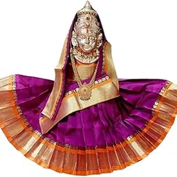 Women Navaratri Goddess Kalash Silk Saree (Purple), Mata Rani Dress, Maa Laxmi, Durga, Saraswati, Radha Chunri Patka And Lehenga/Ghagra Dress, Margashirsha Devi Maa Accessories For Pooja-image-47
