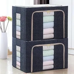 TPJ Mart Saree Box, Clothes Organiser for Wardrobe 66 Liter Large Storage Box Foldable Steel Frame Wardrobe Organizer Cloth Box with Zipper with Clear Window and Handle organizer Pack of 1-picture-26