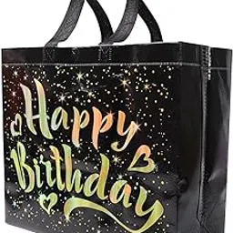 Xandriah Reusable Birthday Gift Bag with Gold Shiny Stars - 1 Pc image 1