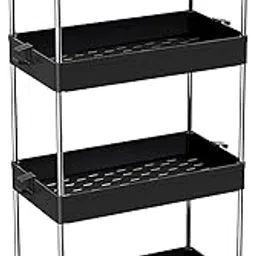 kienlix 4 Tier Storage Cart Rolling Utility Cart Slide Out, Narrow Kitchen Storage Trolley Rack Storage Organizer with Caster Wheels - Black (4 Layer)-picture-11