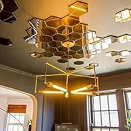 DSticker 48 Hexagon Mirror Gold Wall Stickers for Wall Size (10.5x12.1) Cm Acrylic Mirror for Wall Stickers for Bedroom | Bathroom | Kitchen | Living Room Decoration Items (48HexaGold)-picture-40