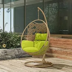 PRIME PIGEON Sunflower Round Hanging Swing Chair with Cotton Cushion for Kids & Adults Home Swing Balcony, Swing Chair Indoor, Outdoor, Garden with Free Hanging Accessories (Honey with Green)-picture-34