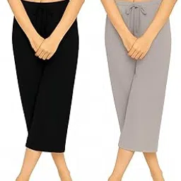 Women's Mid Waisted Capri Pants Casual Wide Leg Yoga Pants Loose Soft Pajama Pant-image-87