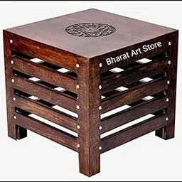 Bharat Art Store Wooden Stools for Living Room Sitting Chair for Home Handcrafted Antique Finish | Handmade Table for Office | Home Furniture | Outdoor/Indoor Décor | Square Stool-image-74